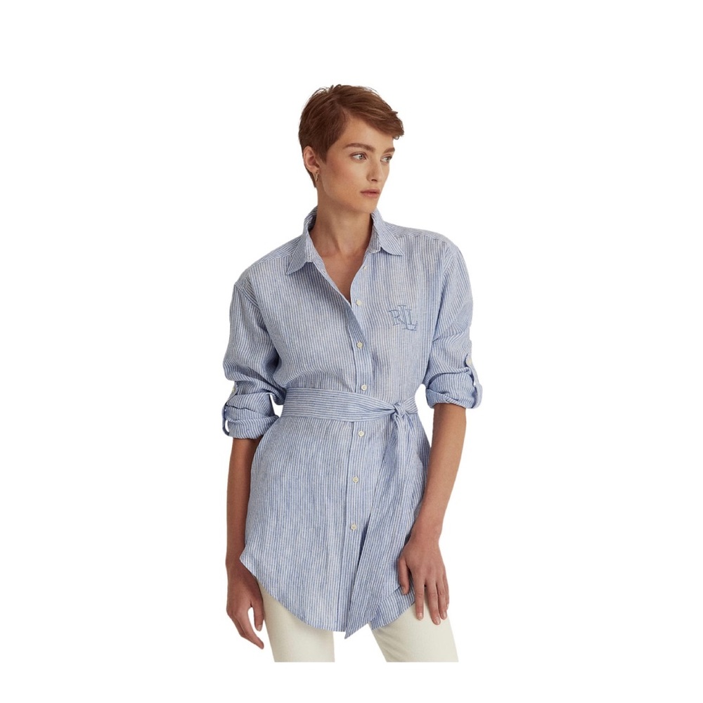Lauren Ralph Lauren Striped Logo Linen Shirt